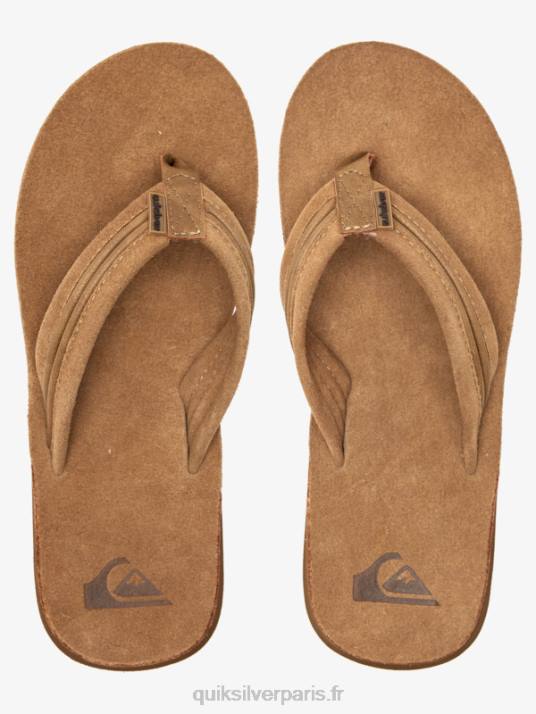 Hommes Quiksilver sandales en cuir de tailleur D6PT1774 beige - solide