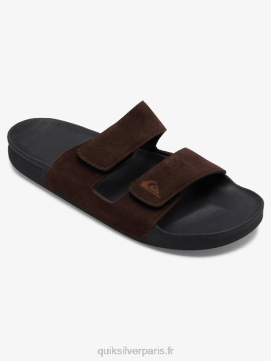 Hommes Quiksilver sandales rivi en cuir à double ajustement D6PT1287 marron noir