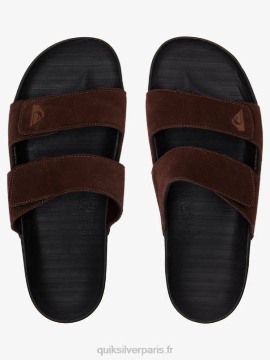 Hommes Quiksilver sandales rivi en cuir à double ajustement D6PT1287 marron noir