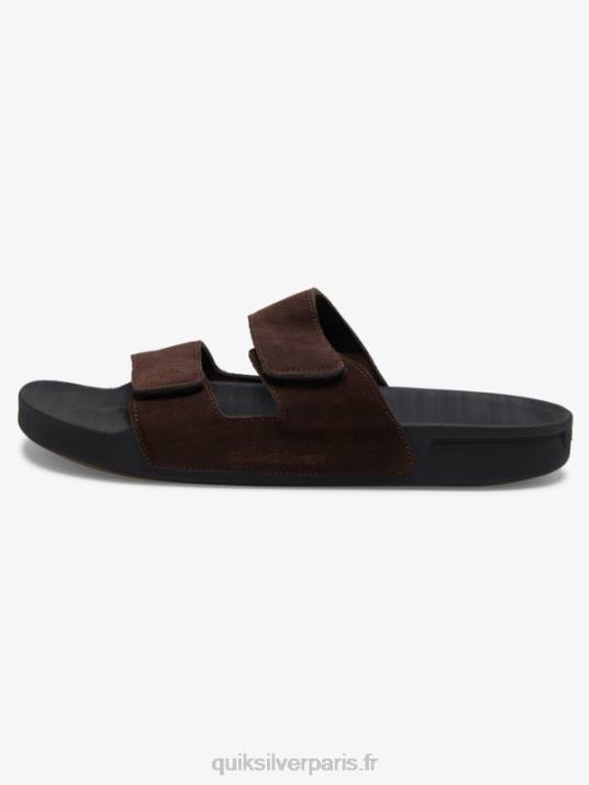 Hommes Quiksilver sandales rivi en cuir à double ajustement D6PT1287 marron noir