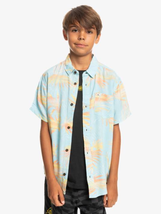 garçons Quiksilver 8-16 chemise à manches courtes déchirée D6PT2197 bleu ciel déchiré