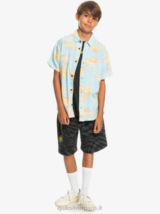 garçons Quiksilver 8-16 chemise à manches courtes déchirée D6PT2197 bleu ciel déchiré