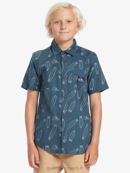 garçons Quiksilver où est ma chemise à manches courtes D6PT2009 minuit marine où est ma planche