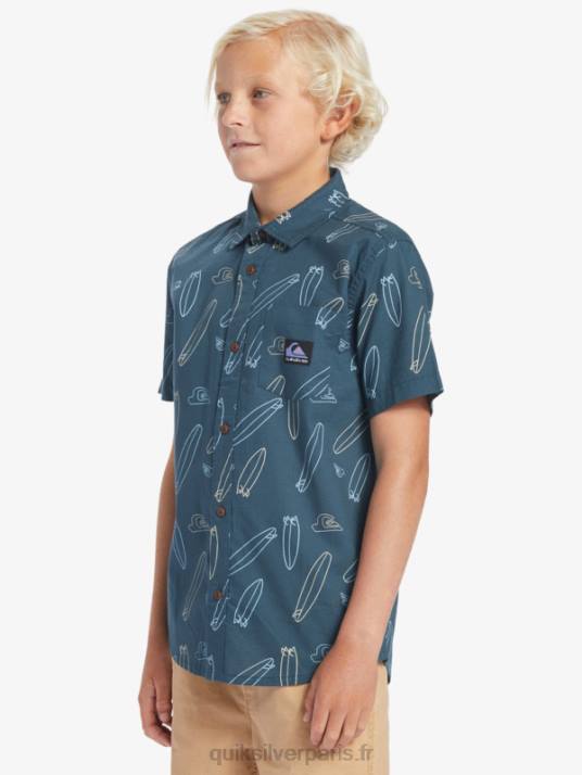 garçons Quiksilver où est ma chemise à manches courtes D6PT2009 minuit marine où est ma planche