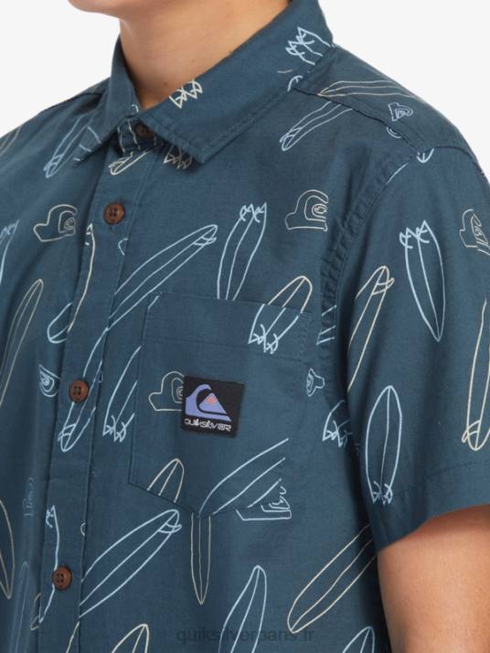 garçons Quiksilver où est ma chemise à manches courtes D6PT2009 minuit marine où est ma planche