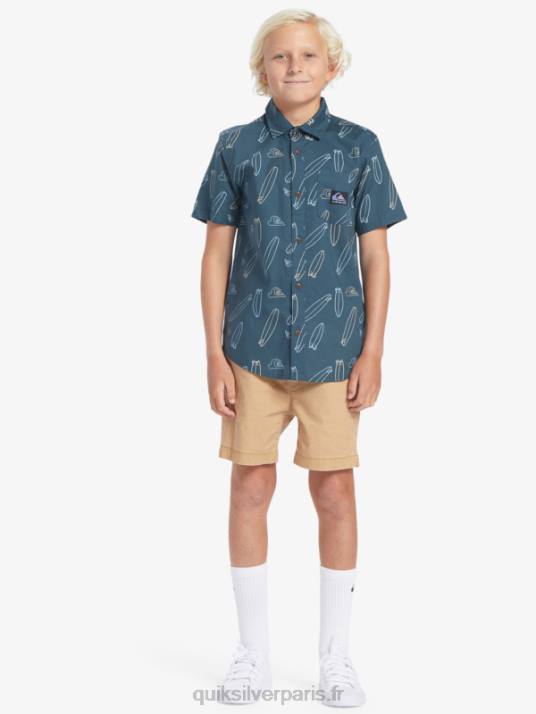garçons Quiksilver où est ma chemise à manches courtes D6PT2009 minuit marine où est ma planche
