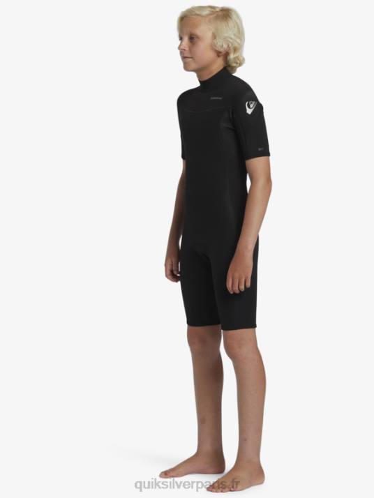 garçons Quiksilver 8-16 2/2mm sessions quotidiennes combinaison de printemps à manches courtes et fermeture éclair dans le dos D6PT2040 noir
