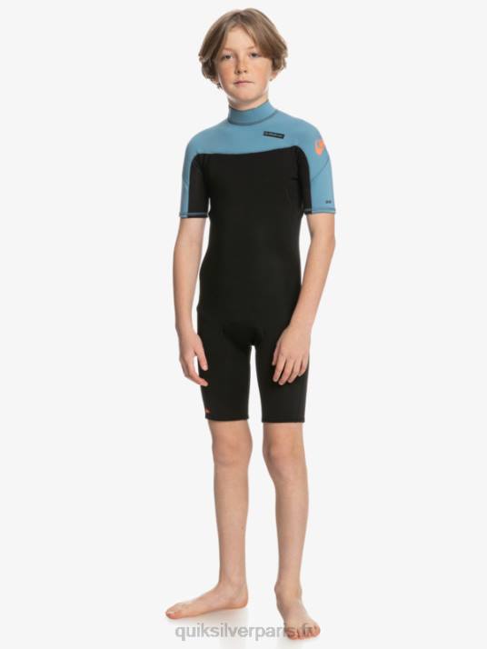 garçons Quiksilver 8-16 2/2mm sessions quotidiennes combinaison de printemps à manches courtes et fermeture éclair dans le dos D6PT2041 noir/bleu provincial