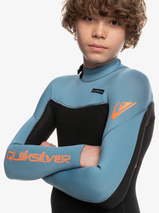 garçons Quiksilver 8-16 3/2mm sessions quotidiennes back zip wetsuit D6PT2223 noir/bleu provincial