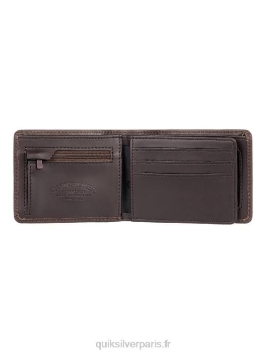 Hommes Quiksilver portefeuille en cuir à trois volets mac D6PT1222 Chocolat brun