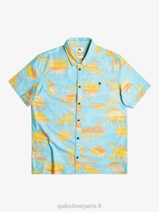 Hommes Quiksilver chemise à manches courtes en coton déchiré D6PT1240 bleu ciel déchiré