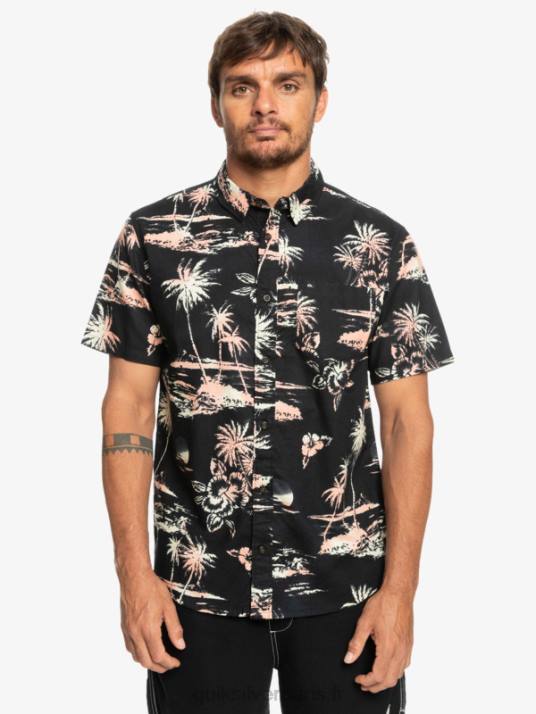 Hommes Quiksilver chemise à manches courtes en coton à flux d\'air D6PT1369 flux d\'air noir
