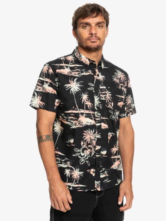 Hommes Quiksilver chemise à manches courtes en coton à flux d\'air D6PT1369 flux d\'air noir