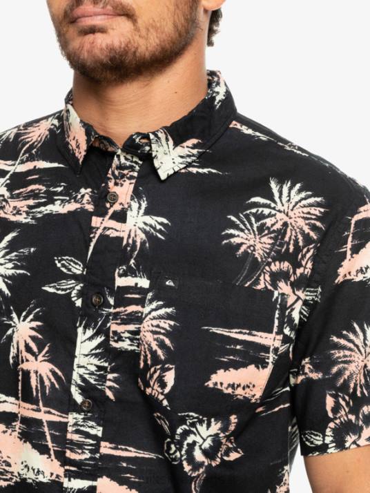 Hommes Quiksilver chemise à manches courtes en coton à flux d\'air D6PT1369 flux d\'air noir