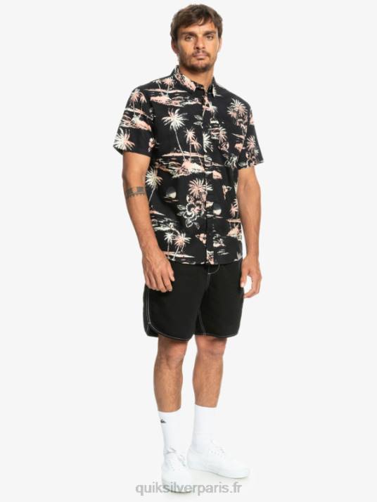 Hommes Quiksilver chemise à manches courtes en coton à flux d\'air D6PT1369 flux d\'air noir