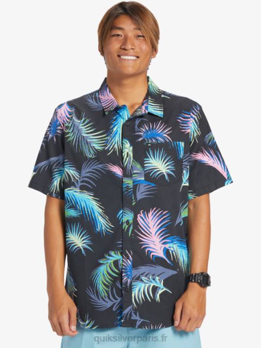 Hommes Quiksilver chemise à manches courtes à imprimé tropical D6PT551 pépin tropical noir