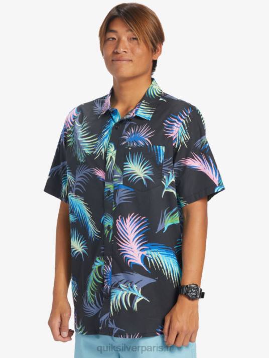 Hommes Quiksilver chemise à manches courtes à imprimé tropical D6PT551 pépin tropical noir