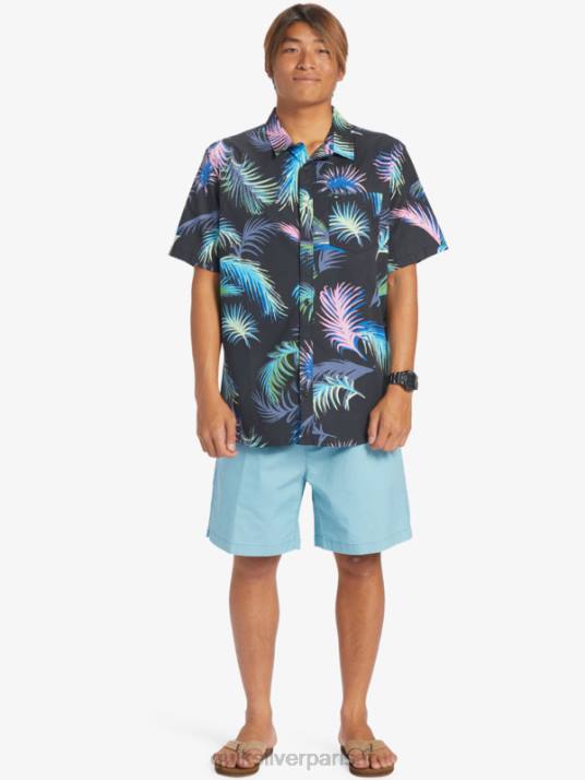 Hommes Quiksilver chemise à manches courtes à imprimé tropical D6PT551 pépin tropical noir