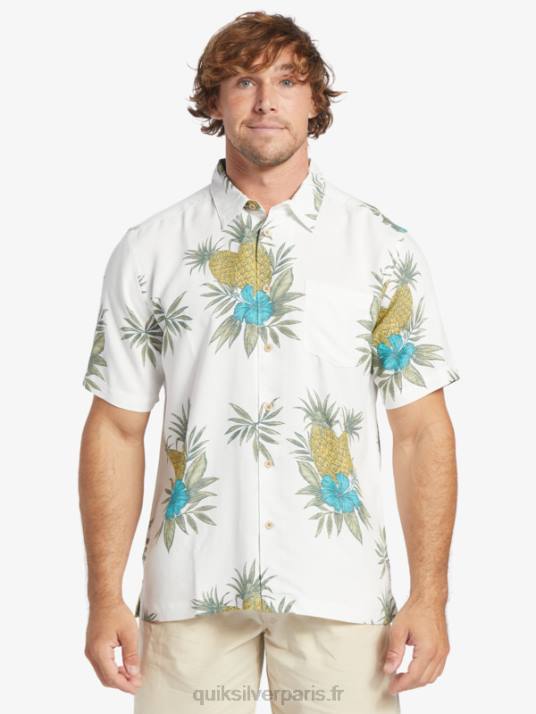 Hommes Quiksilver chemise à manches courtes pour travail sur le terrain waterman D6PT450 travail de champ blanc antique
