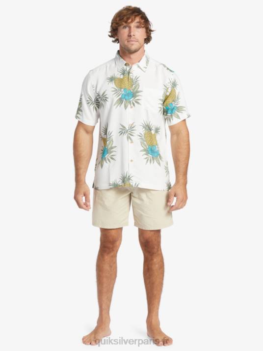 Hommes Quiksilver chemise à manches courtes pour travail sur le terrain waterman D6PT450 travail de champ blanc antique