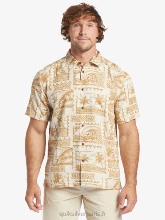 Hommes Quiksilver chemise à manches courtes waterman surf trippers D6PT432 excursionnistes de surf de riz brun