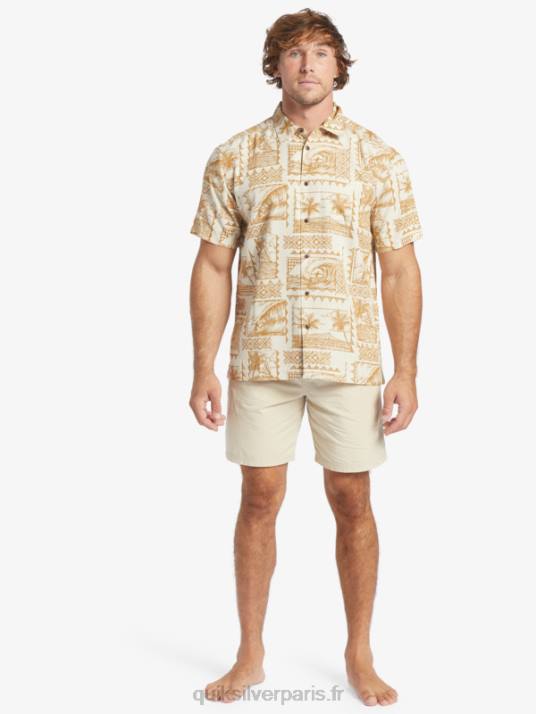 Hommes Quiksilver chemise à manches courtes waterman surf trippers D6PT432 excursionnistes de surf de riz brun