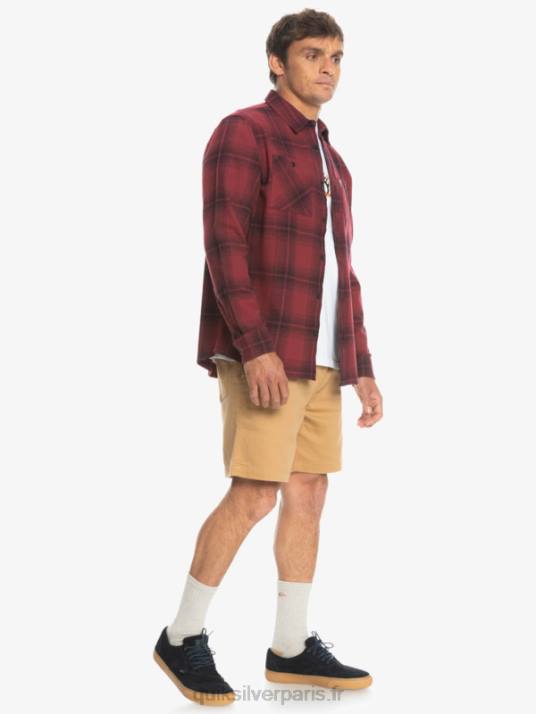 Hommes Quiksilver chemise saturne à carreaux à manches longues D6PT1691 vin rubis saturne