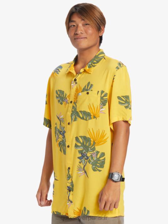 Hommes Quiksilver la chemise à manches courtes à fleurs D6PT651 jaune floral ss