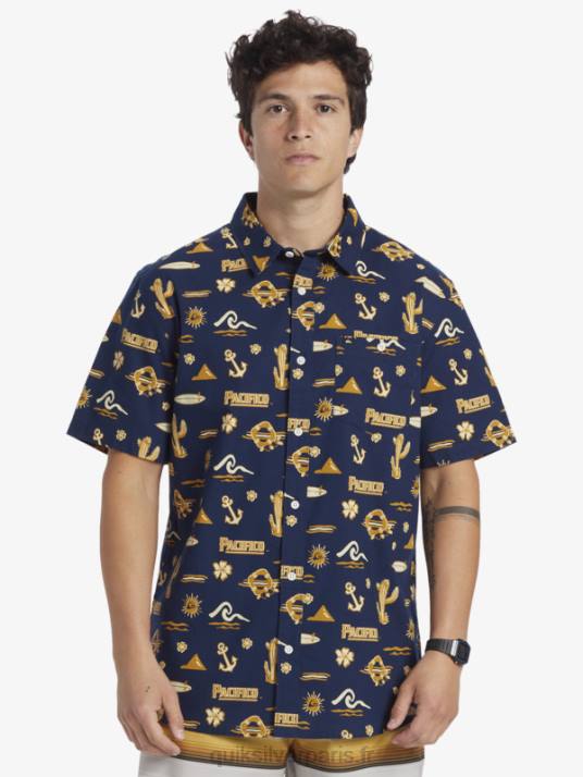 Hommes Quiksilver x Pacifico chemise à manches courtes D6PT15 blazer bleu marine