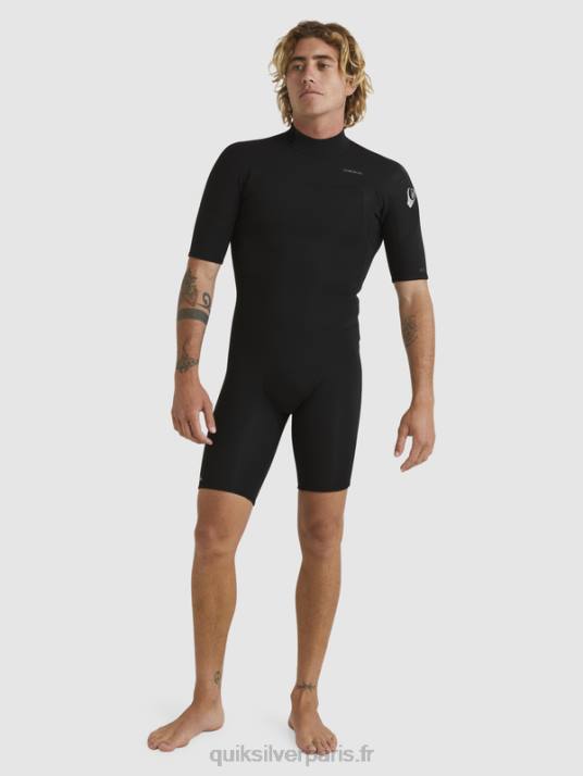 Hommes Quiksilver 2/2mm sessions quotidiennes combinaison de printemps à manches courtes et fermeture éclair dans le dos D6PT1432 noir