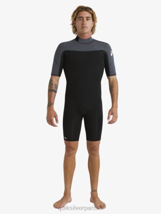 Hommes Quiksilver 2/2mm sessions quotidiennes combinaison de printemps à manches courtes et fermeture éclair dans le dos D6PT1433 noir/gun métal