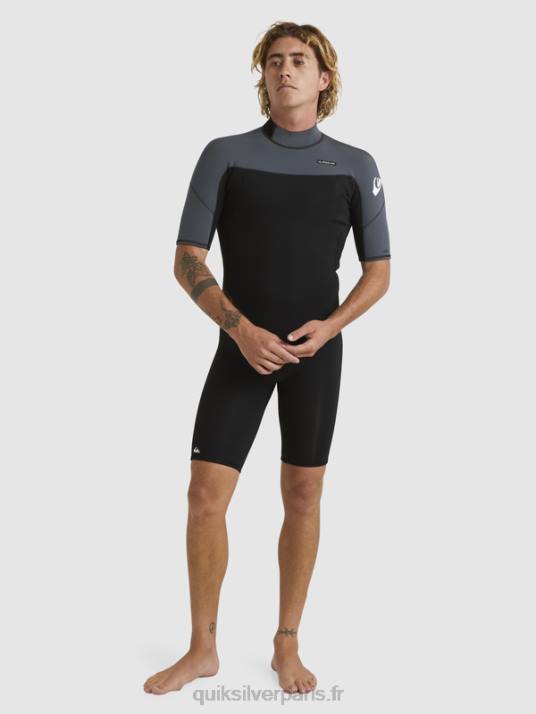 Hommes Quiksilver 2/2mm sessions quotidiennes combinaison de printemps à manches courtes et fermeture éclair dans le dos D6PT1433 noir/gun métal
