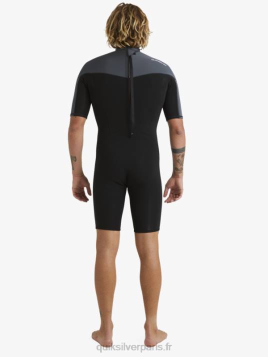 Hommes Quiksilver 2/2mm sessions quotidiennes combinaison de printemps à manches courtes et fermeture éclair dans le dos D6PT1433 noir/gun métal