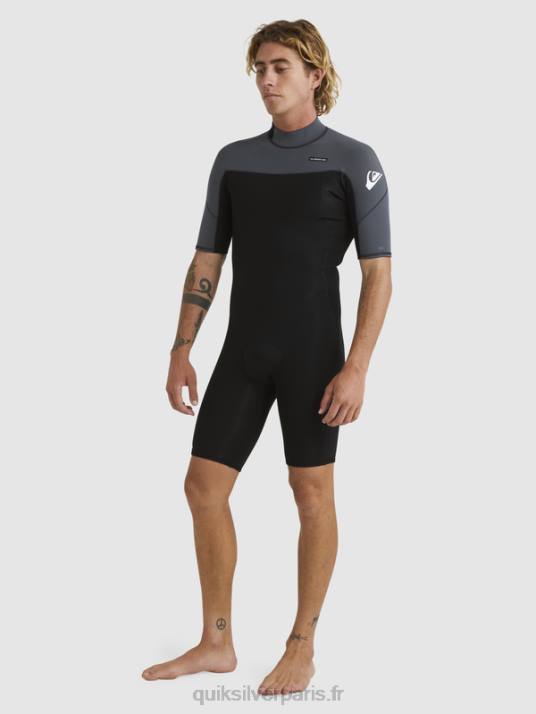 Hommes Quiksilver 2/2mm sessions quotidiennes combinaison de printemps à manches courtes et fermeture éclair dans le dos D6PT1433 noir/gun métal