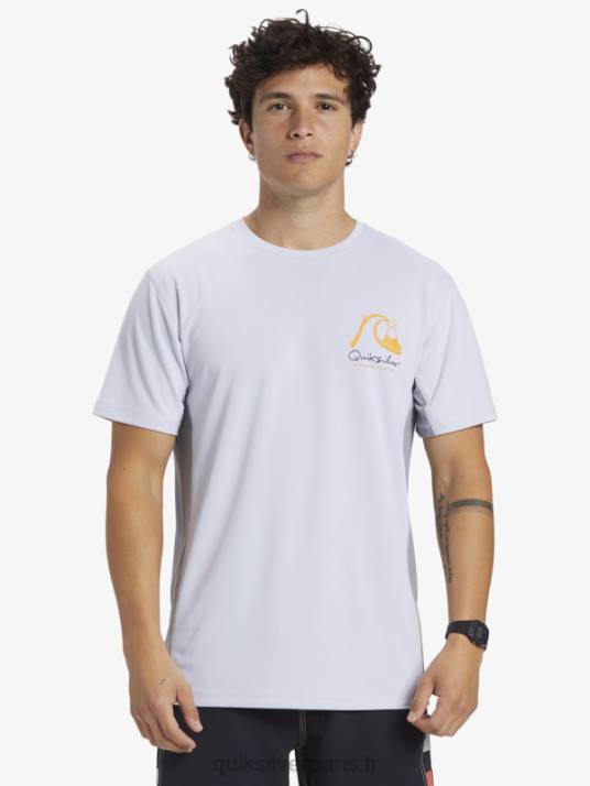 Hommes Quiksilver T-shirt de surf à manches courtes Waterman Bamboo Check 2 UPF 50 D6PT273 blanc