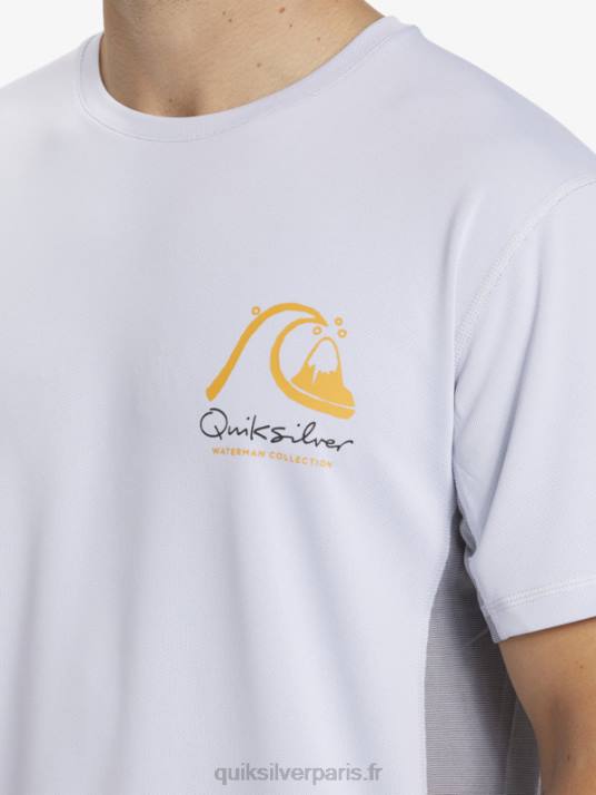 Hommes Quiksilver T-shirt de surf à manches courtes Waterman Bamboo Check 2 UPF 50 D6PT273 blanc