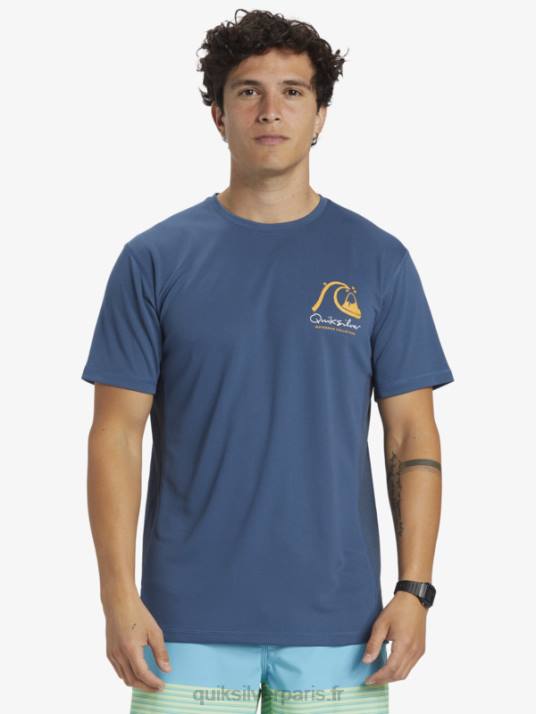 Hommes Quiksilver T-shirt de surf à manches courtes Waterman Bamboo Check 2 UPF 50 D6PT275 enseigne bleue