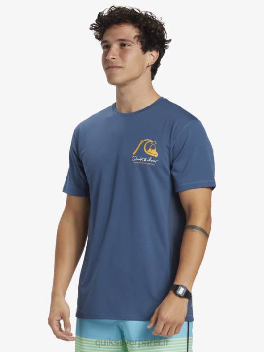 Hommes Quiksilver T-shirt de surf à manches courtes Waterman Bamboo Check 2 UPF 50 D6PT275 enseigne bleue