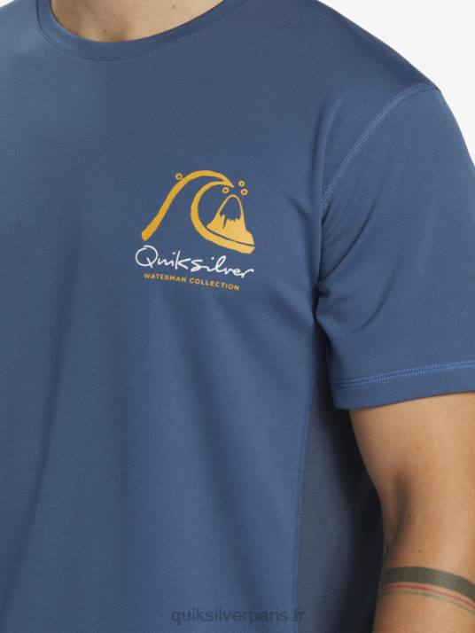 Hommes Quiksilver T-shirt de surf à manches courtes Waterman Bamboo Check 2 UPF 50 D6PT275 enseigne bleue