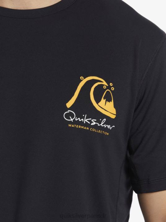 Hommes Quiksilver T-shirt de surf à manches courtes Waterman Bamboo Check 2 UPF 50 D6PT276 noir