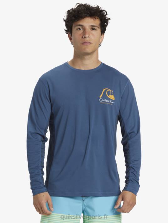 Hommes Quiksilver T-shirt de surf à manches longues Waterman Bamboo Check 2 UPF 50 D6PT259 enseigne bleue