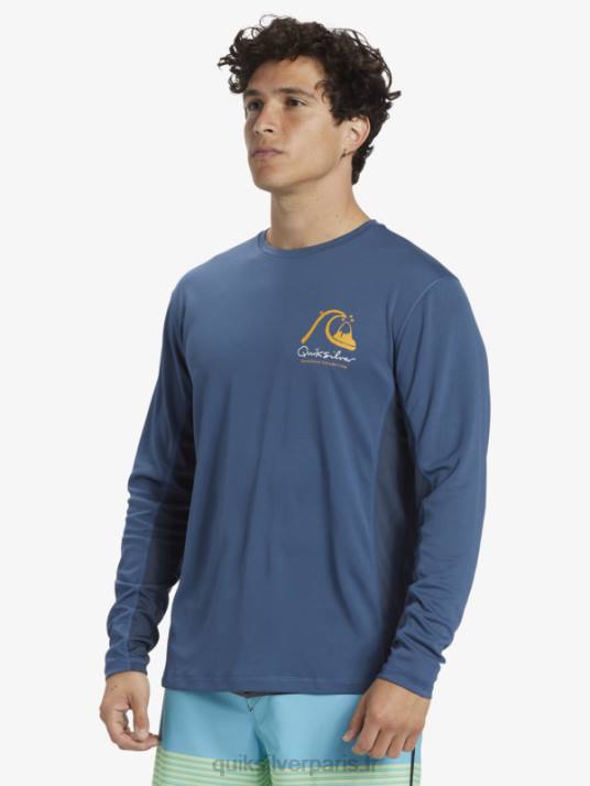 Hommes Quiksilver T-shirt de surf à manches longues Waterman Bamboo Check 2 UPF 50 D6PT259 enseigne bleue
