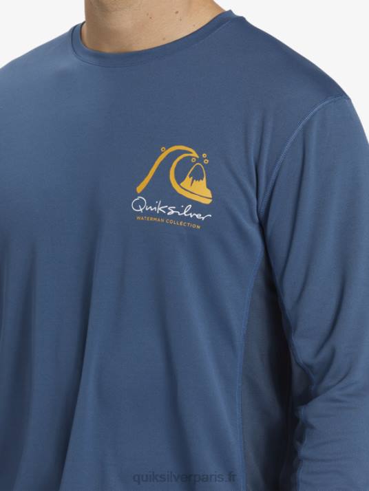 Hommes Quiksilver T-shirt de surf à manches longues Waterman Bamboo Check 2 UPF 50 D6PT259 enseigne bleue
