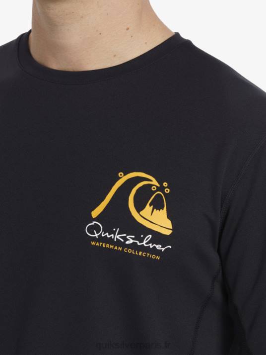 Hommes Quiksilver T-shirt de surf à manches longues Waterman Bamboo Check 2 UPF 50 D6PT261 noir