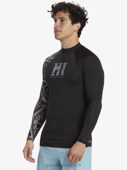 Hommes Quiksilver hawaii big island upf 50 t-shirt de surf à manches longues D6PT923 noir