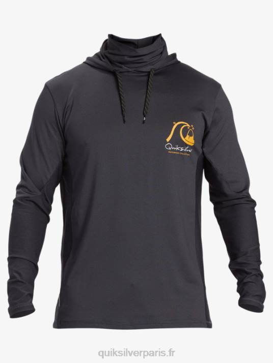 Hommes Quiksilver waterman angler hooded upf 50 t-shirt de surf à manches longues D6PT830 noir