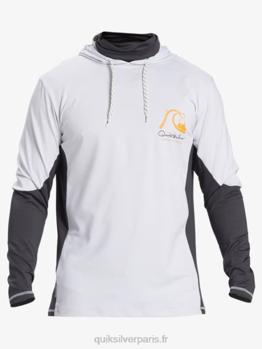 Hommes Quiksilver waterman angler hooded upf 50 t-shirt de surf à manches longues D6PT831 blanc