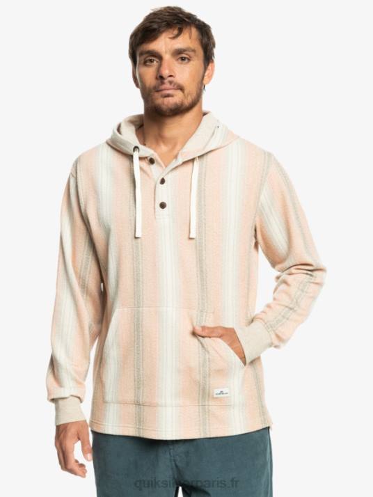 Hommes Quiksilver sweat à capuche baja henley D6PT1097 rayure baja praliné