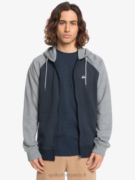 Hommes Quiksilver sweat à capuche zippé Essentials D6PT1514 gris clair chiné/noir