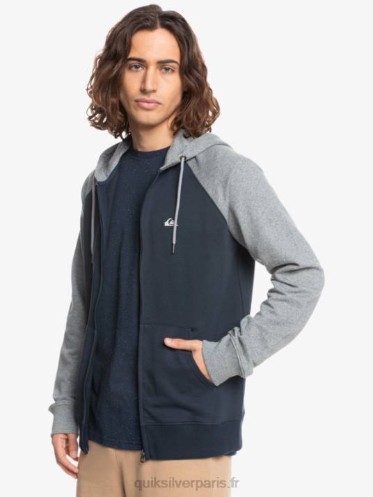 Hommes Quiksilver sweat à capuche zippé Essentials D6PT1514 gris clair chiné/noir